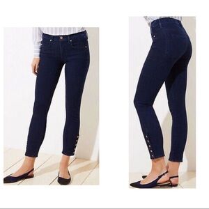 NEW LOFT Button Cuff High Waist Skinny Jeans in Indigo